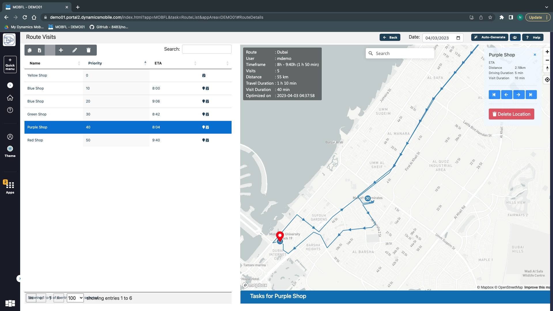 screenshot of Dynamics Mobile